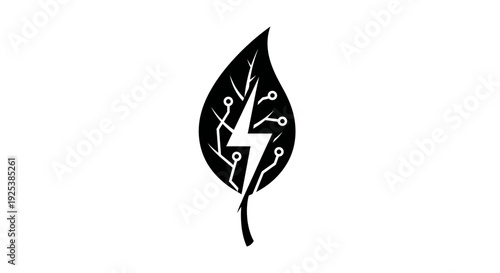 Green energy technology leaf icon. Sustainable power and eco-friendly digital nature symbol.