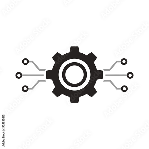 Abstract representation of a gear mechanism integrated with digital circuit connections, symbolizing technological innovation and engineering integration