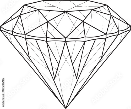 A detailed line drawing of a diamond on a white background