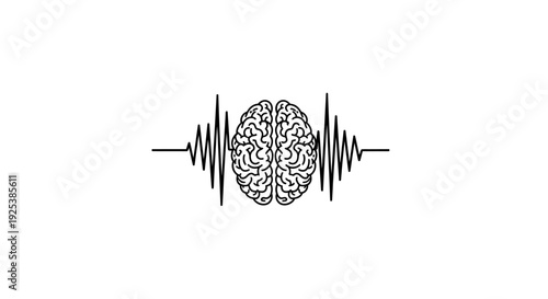 Human Brain with Brain Waves Illustration - Neuroscience and Mental Activity Concept