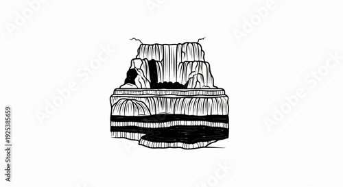 Stylized tiered waterfall with dark pool below