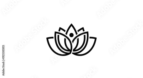 Minimalist Black Outline Lotus Flower Symbol on White Background