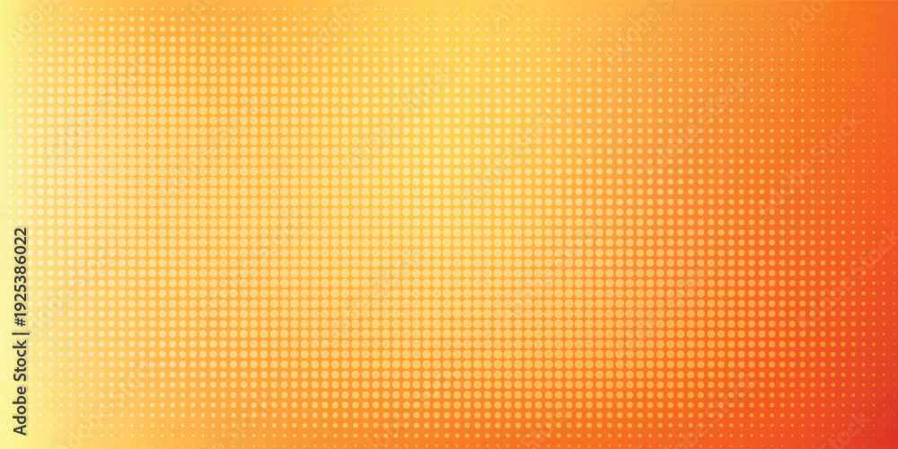 Fototapeta premium Abstract bright orange background with central radial halftone dot pattern.