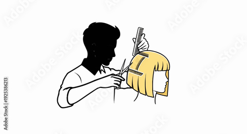 Stylist gives customer a trendy bob haircut with precision