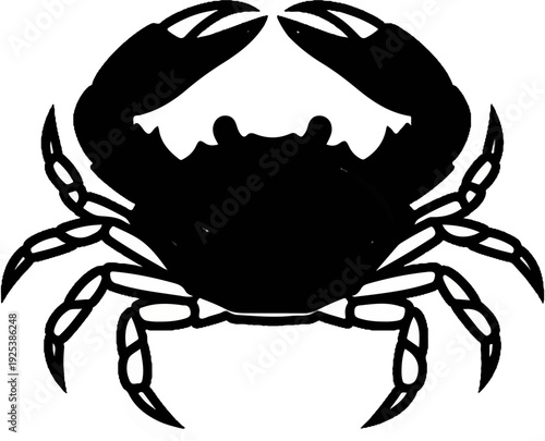 Black silhouette of a crab with claws raised and legs spread out