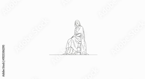 Person in headscarf sitting on a simple stool