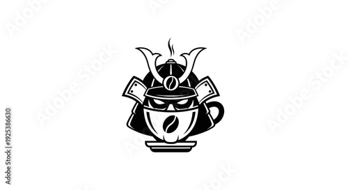 Samurai Coffee Logo: Warrior Helmet and Coffee Cup Design