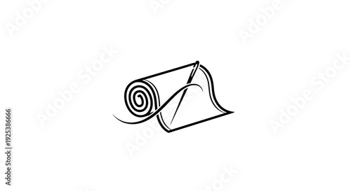 Sewing Needle and Thread with Rolled Fabric Line Art Icon