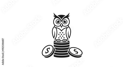 Smart Owl Icon on Coin Stack Representing Financial Wisdom and Investment Savings
