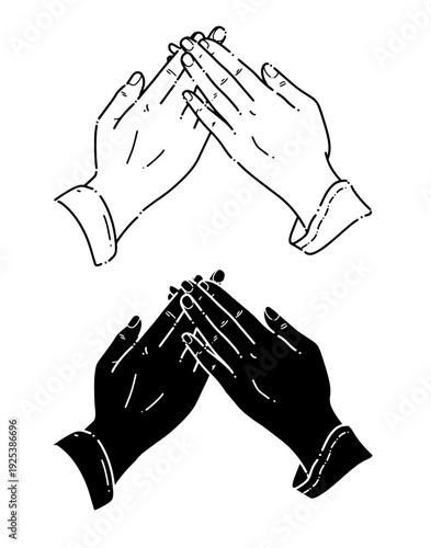Shaking hands Together as a gesture of apology, forgiveness, respect, and reconciliation in line art and Silhouette style. Suitable for religious or sosial themes.