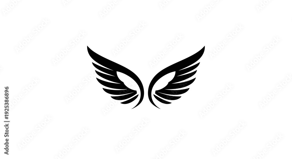Fototapeta premium Stylized Black Wings Logo Design Isolated on White Background - Freedom and Flight Symbol