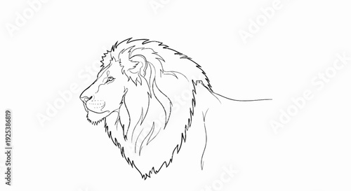 Stylized black line drawing of a lion's profile, head and mane prominent