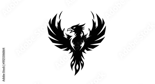 Stylized Black Phoenix Bird Logo Design on White Background