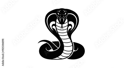 Stylized Cobra Snake Vector Icon - Black and White Illustration of a Striking Serpent