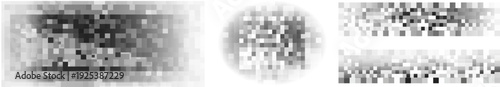 Black toned pixel pattern on transparent background with checkered censor blur for privacy protection.