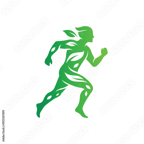 Eco running human leaf logo illustration