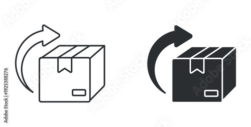 Product return icon set, package refund symbol, delivery exchange sign, shipping box vector illustration