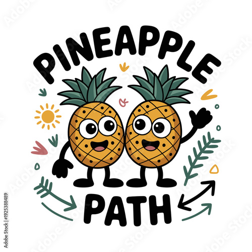 Pineapple Path Cute Tropical Cartoon Illustration