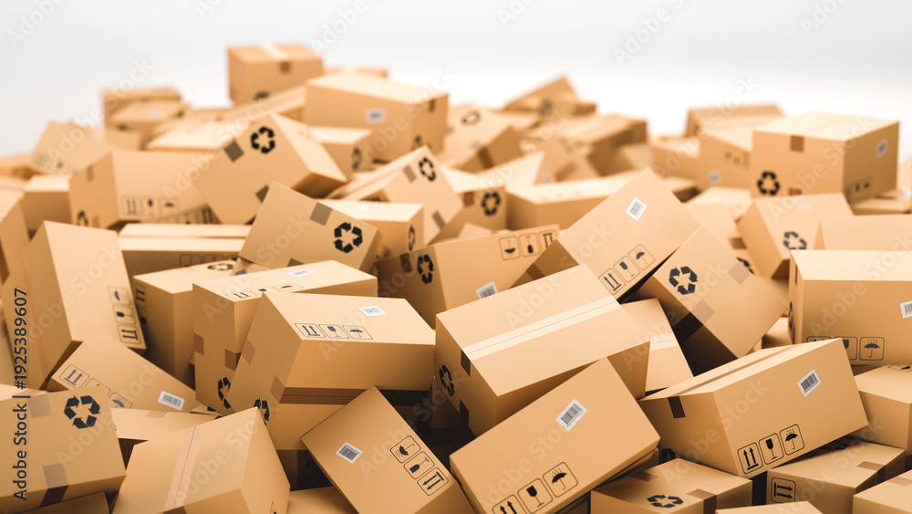 Fototapeta premium Cardboard boxes, logistics and delivery concept. 3D Rendering