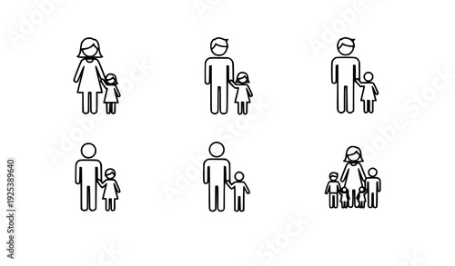 Minimal family outline icon collection parent child people line vector illustration