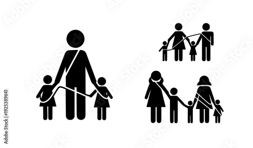 Abstract family people icon set parent child symbol black and white vector illustration