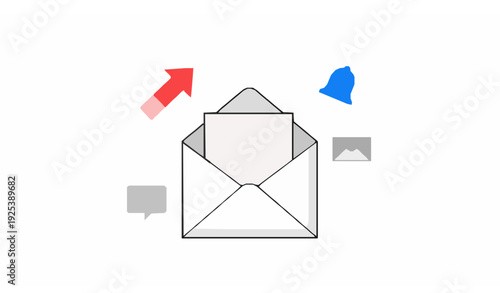 Email marketing subscription concept open envelope newsletter icon flat vector illustration