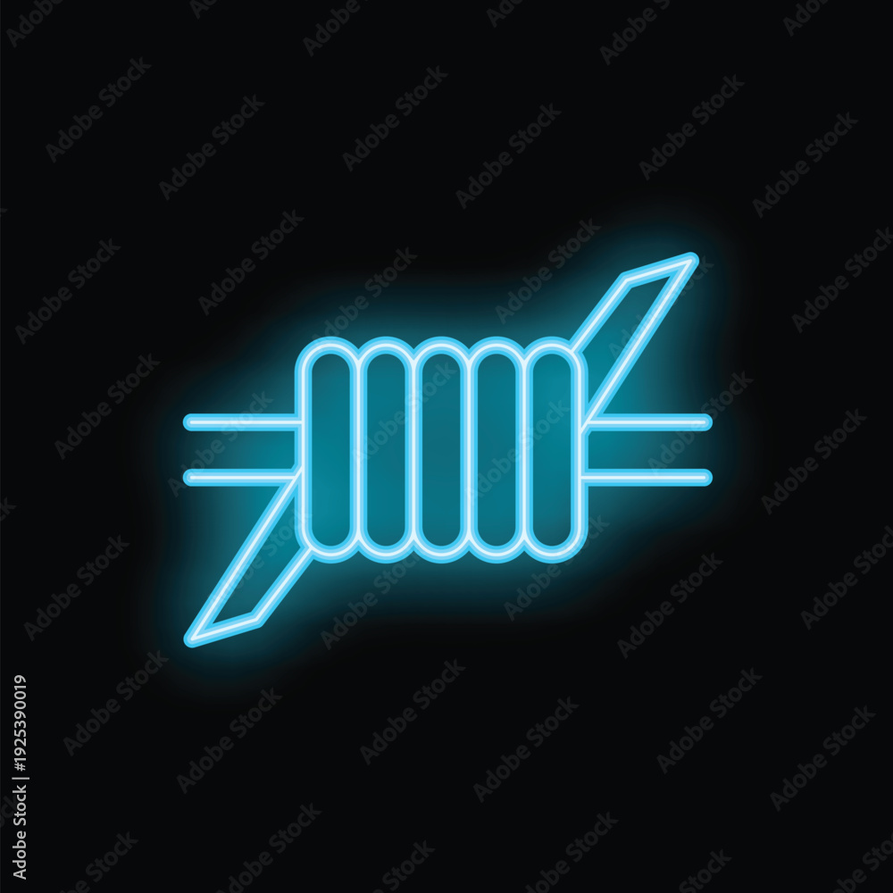 Fototapeta premium Blue neon sign depicting barbed wire on black background, ideal for concepts such as danger, warning, and security
