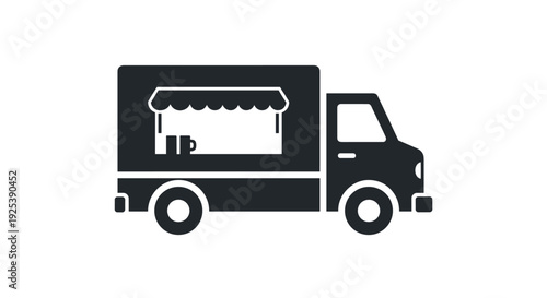 Food Truck Icon - Mobile Cafe Street Food Van Coffee Shop On Wheels.