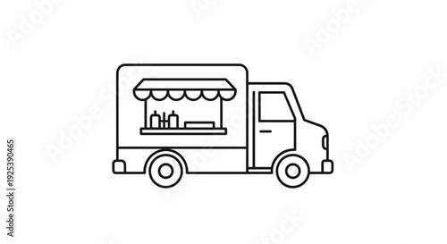 Food Truck Icon Mobile Kitchen Street Food Vehicle Simple Line Art.