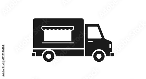 Food Truck Icon - Mobile Kitchen Vehicle Silhouette.
