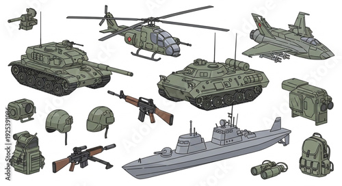 Collection of Military Vehicles and Equipment Toys.