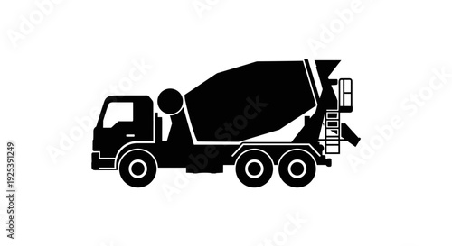 Concrete Mixer Truck Silhouette - Construction Vehicle Icon.