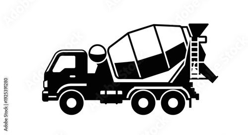 Concrete Mixer Truck Icon Construction Vehicle Silhouette.