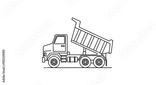 Dump Truck Unloading Construction Vehicle Line Art.