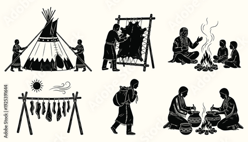 Native American Traditional Life Vector Set