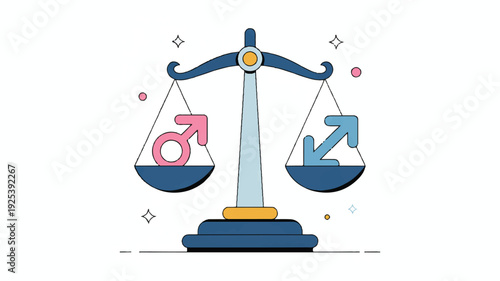 Scales with male and zodiac sign on white background