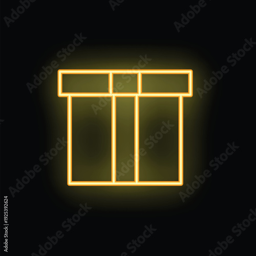 Neon yellow gift box glowing on black background representing online shopping, birthday gifts and holiday presents