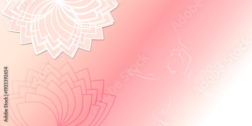 Yoga background with a silhouette of a girl in the lotus asana, with a mandala and a lotus. Design for yoga, social media, advertising, sports, health, banner