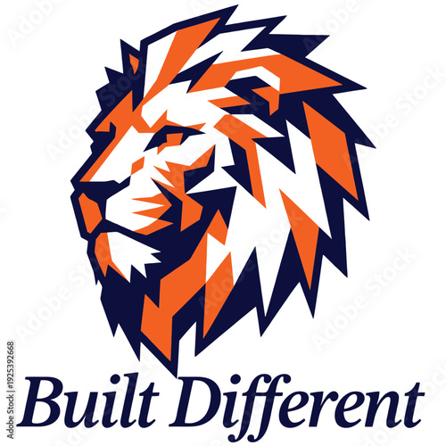 Lion head illustration with geometric styling symbolizes strength, uniqueness,.