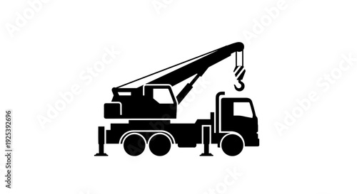 Mobile Crane Icon Construction Vehicle Heavy Lifting Industrial Equipment.