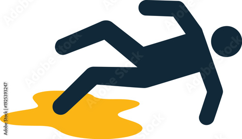 A person slipping and falling on a yellow wet floor