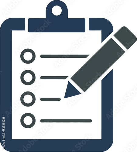 A clipboard with a checklist and pencil icon graphic