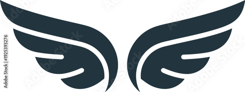 A stylized pair of dark blue wings on a white background