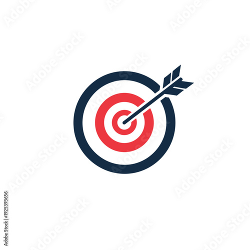 A red and blue archery target with an arrow hitting the bullseye, representing focus and success