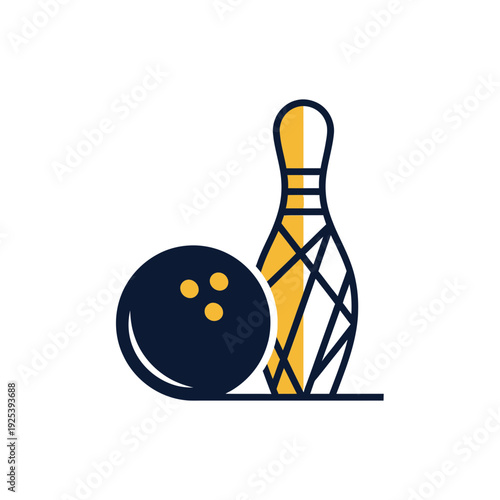 A striking bowling ball and pin, a classic sport icon ready for action