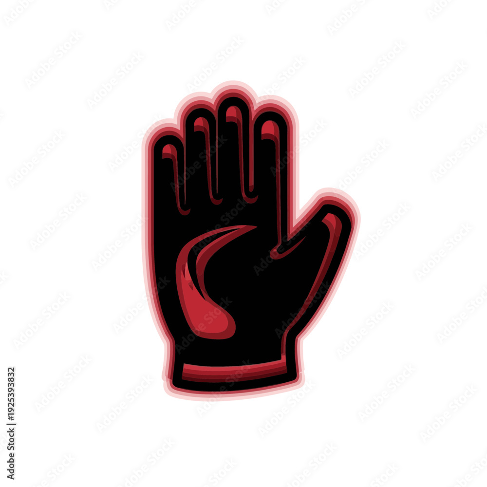 Obraz premium Bold black and red glove icon symbolizing sports or game support isolated on transparent background