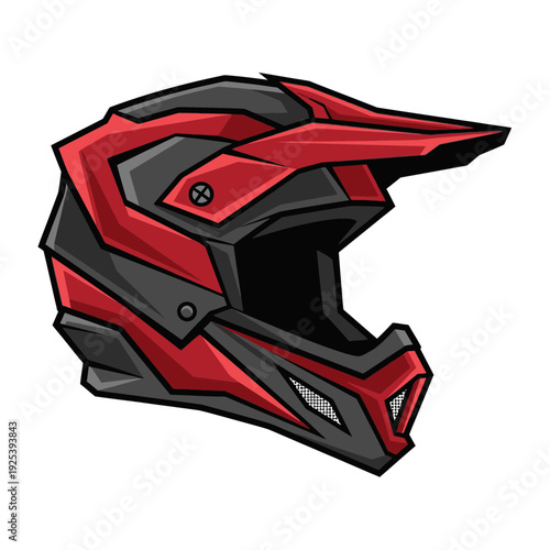 Bold red and black motocross helmet design for extreme sports protection