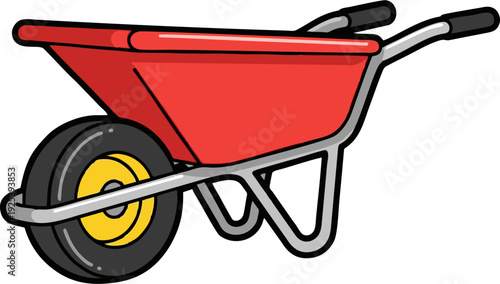 Red Wheelbarrow Cartoon Illustration for Gardening and Construction.