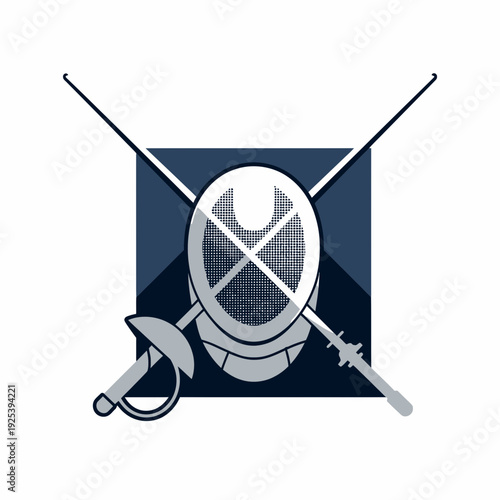 Fencing Sport Emblem Featuring Crossed Swords and Protective Mask