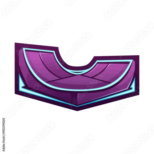 Futuristic purple skate ramp with neon blue trim, isolated on white background